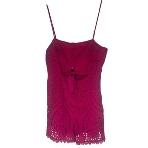 Lulus Magenta Pink Eyelet Lace Tie Front Romper Women Large Cutout Summer Boho